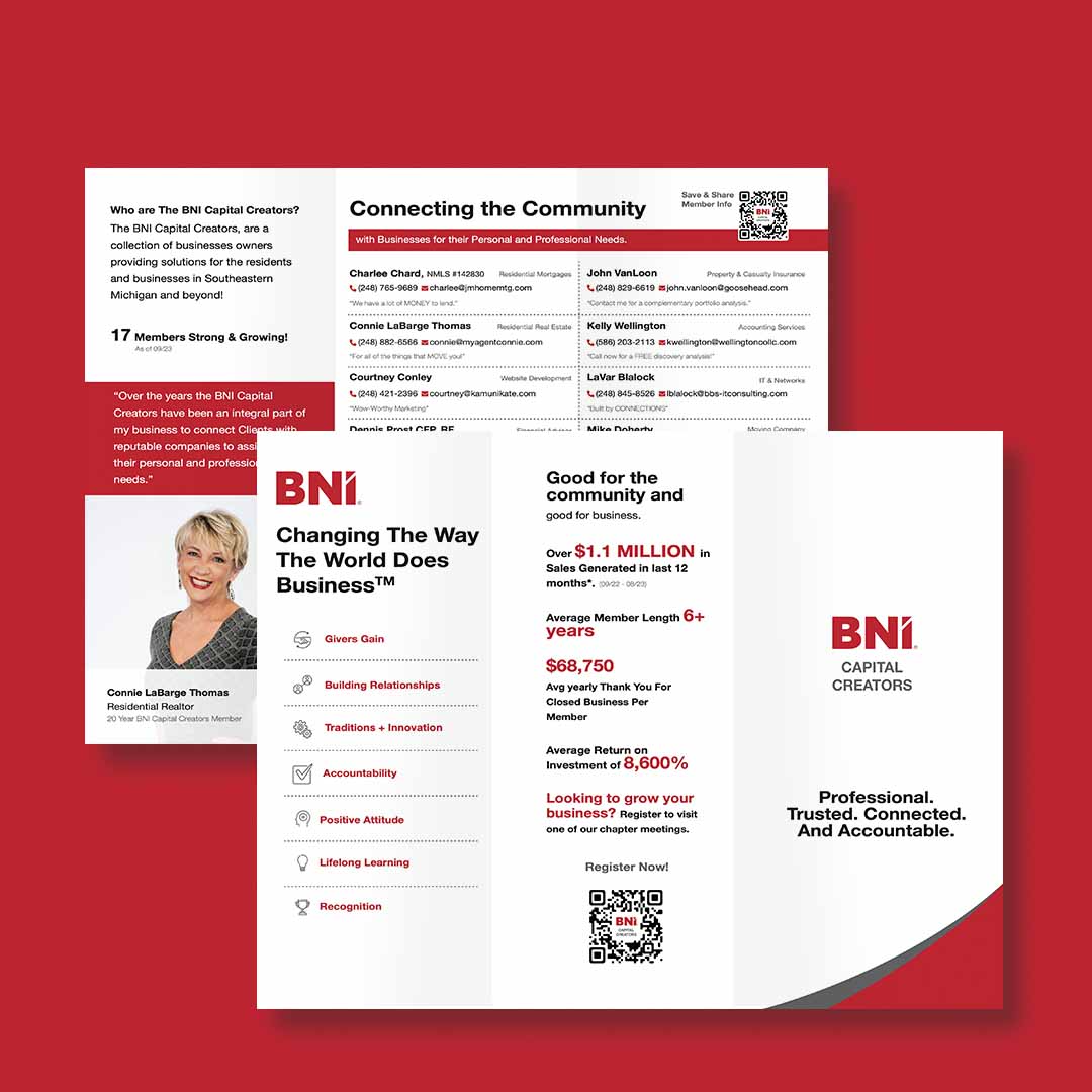 Brochure Design for BNI Michigan Chapter Capital Creators by Kamunikate Wow-Worthy Marketing